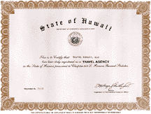 State of Hawaii Travel Agency License for Travel Hawaii